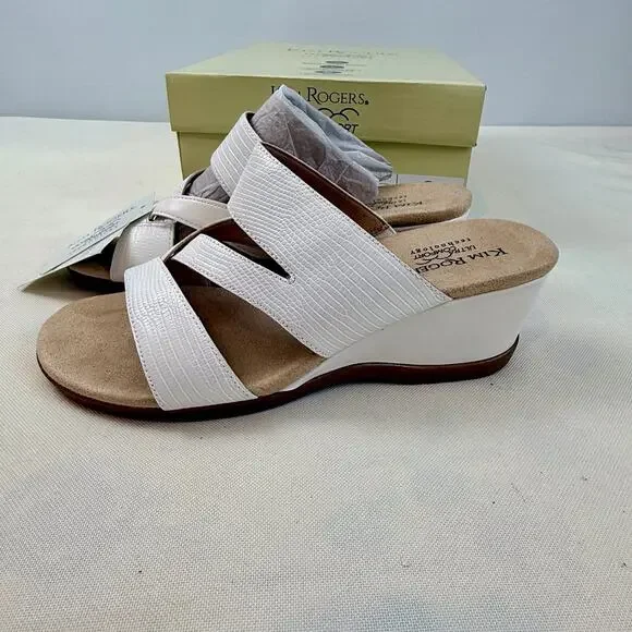 NIB Kim Roger’s Krystal White Slip On Ultra Comfort Wedge Sandals 8M Man Made - Picture 8 of 16